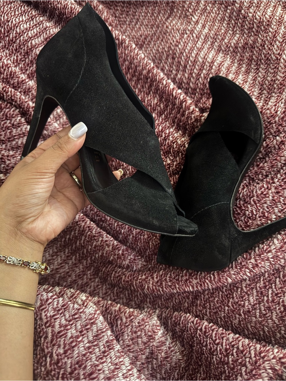 Pedro Garcia Black Suede Peep-Toe High Heels